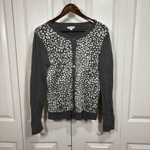 Merona Cardigan Sweater Womens M Gray Leopard Animal Print Boho Fall Layering